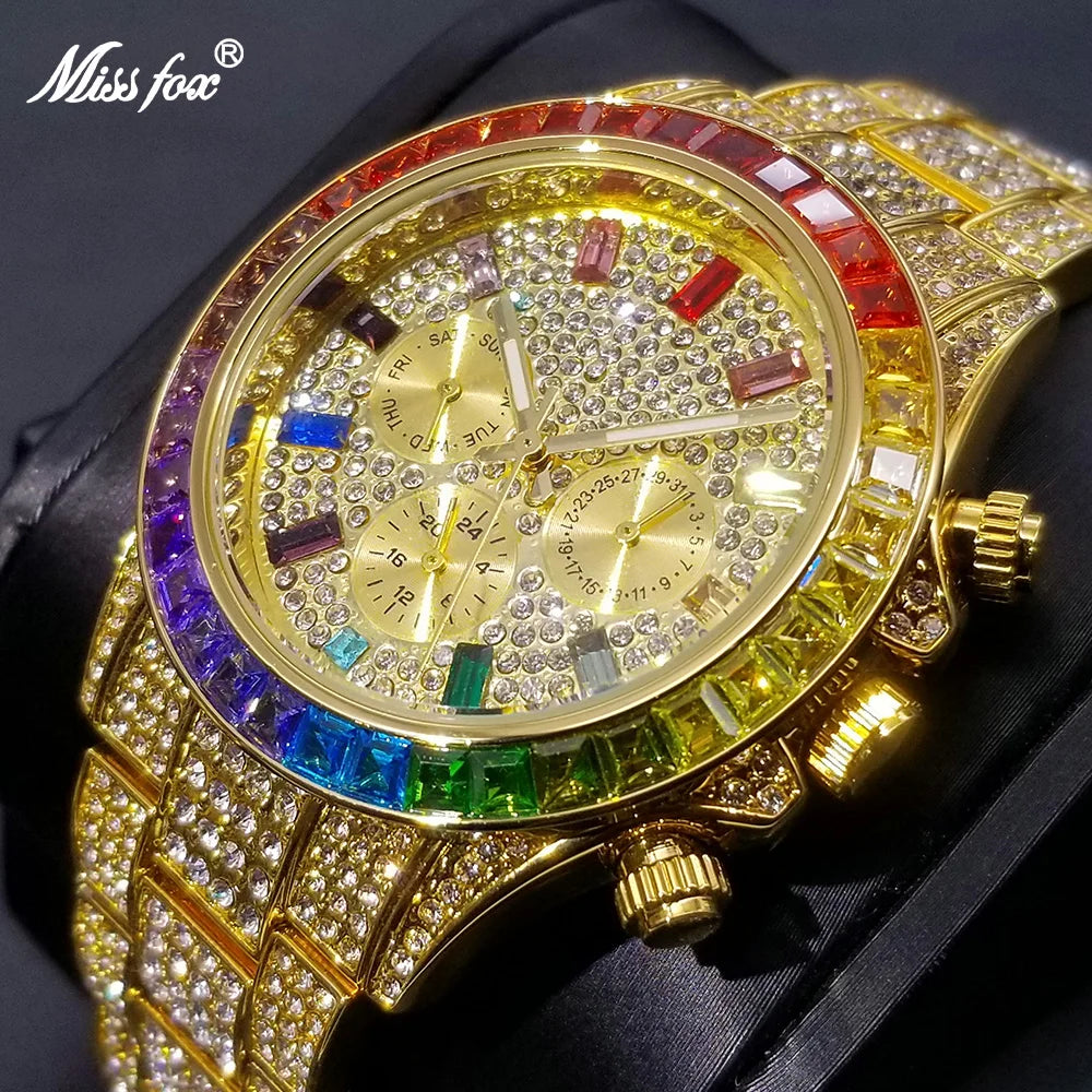 MISSFOX Elite Diamond Encrusted Men's Timepiece