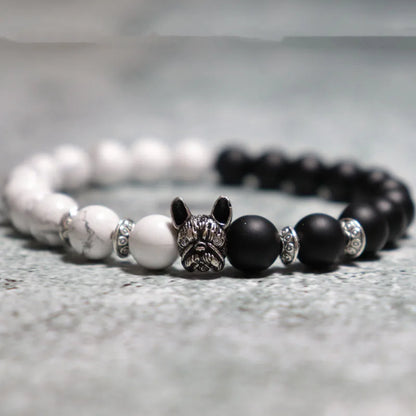 French Bulldog Vintage Bracelet Natural Onyx Lava Stone