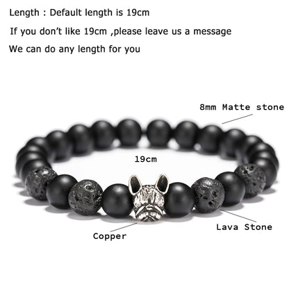 French Bulldog Vintage Bracelet Natural Onyx Lava Stone