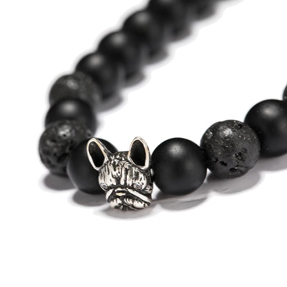 French Bulldog Vintage Bracelet Natural Onyx Lava Stone