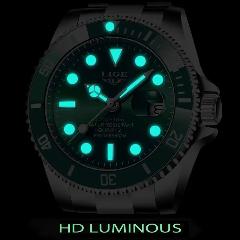 LIGE Men's Luxury Fashion Diver Quartz Watch