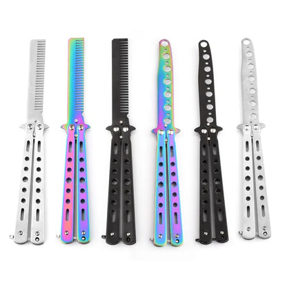 Foldable Comb Stainless Steel Practice Training Butterfly Knife Comb