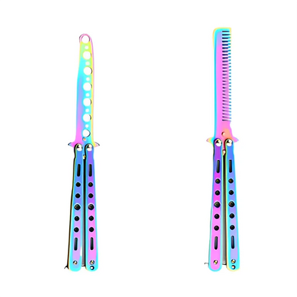 Foldable Comb Stainless Steel Practice Training Butterfly Knife Comb