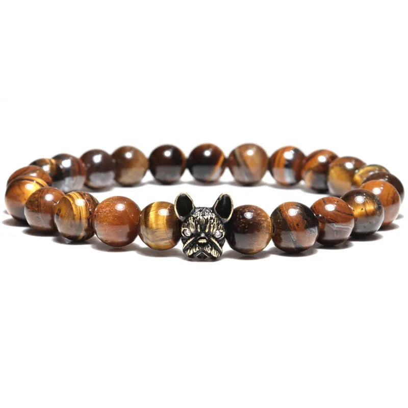 French Bulldog Vintage Bracelet Natural Onyx Lava Stone