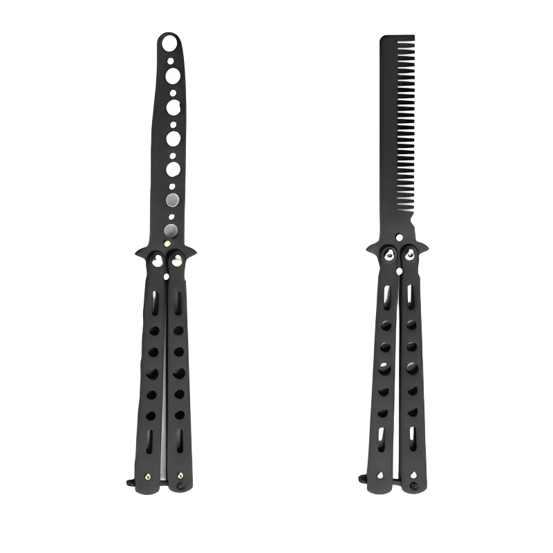 Foldable Comb Stainless Steel Practice Training Butterfly Knife Comb