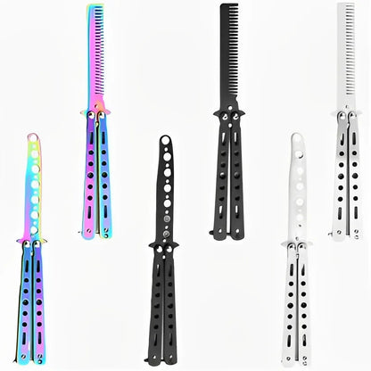 Foldable Comb Stainless Steel Practice Training Butterfly Knife Comb